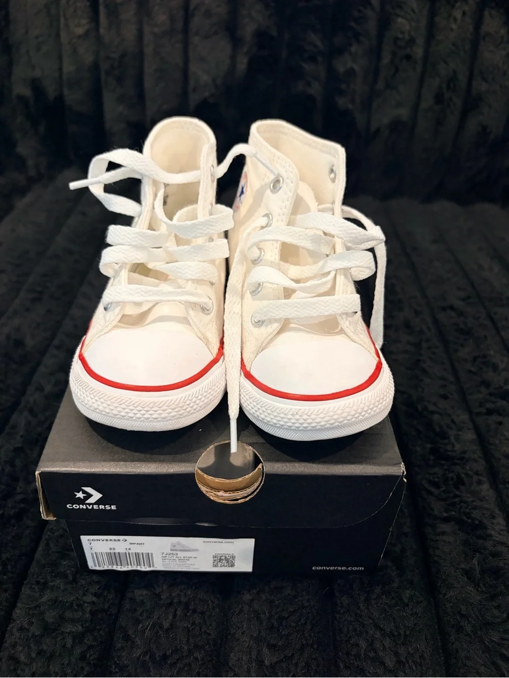 Converse Kids' Classic High Top Sneakers in White with Red Trim